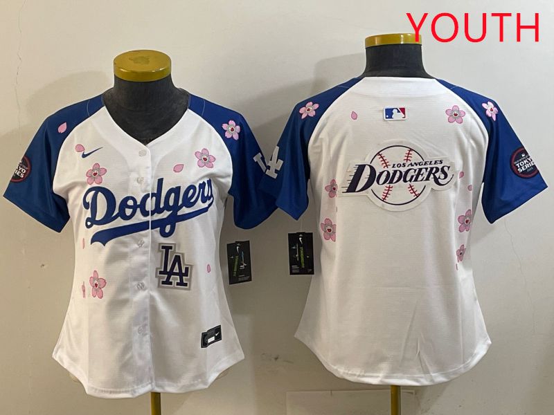 Youth Los Angeles Dodgers Blank White Blue Sakura Edition 2025 Nike MLB Jersey style 29->youth mlb jersey->Youth Jersey